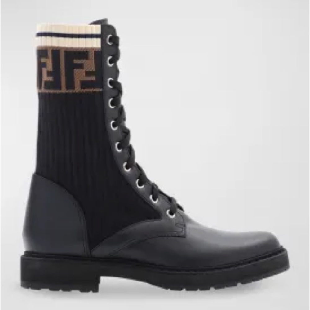 Fendi Rockoko Leather Combat Boots